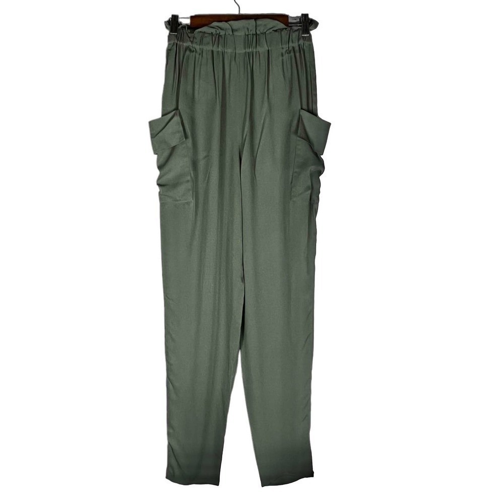 Emporio Armani Olive Paperbag Waist Tapered Cargo Pants size 10 New with Tags - Picture 5 of 15